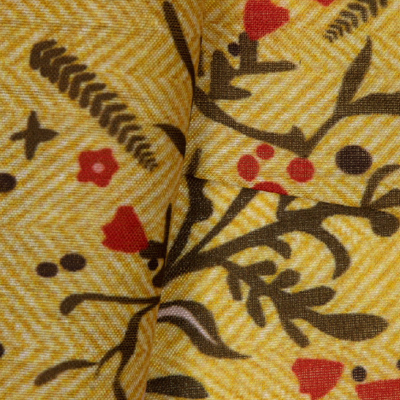 Yellow Floral Digital Print Muslin Fabric - Fabcurate