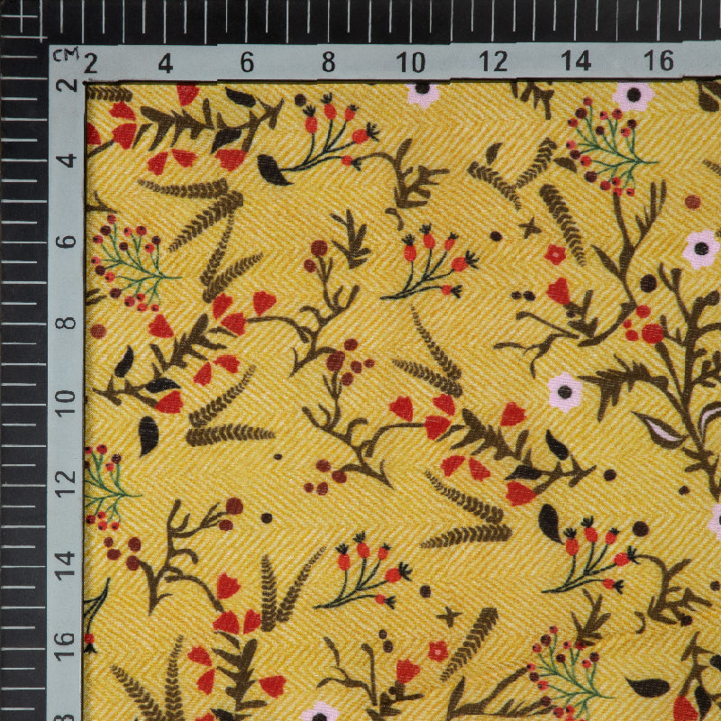 Yellow Floral Digital Print Muslin Fabric - Fabcurate