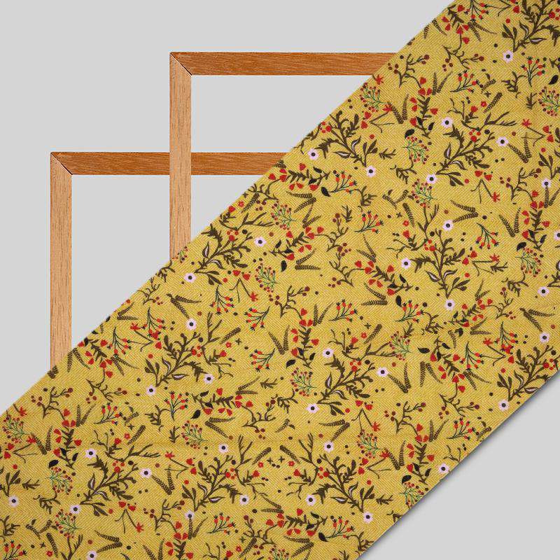 Yellow Floral Digital Print Muslin Fabric - Fabcurate