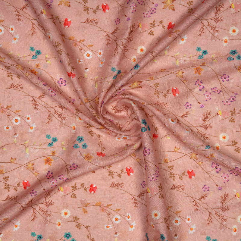 Peach Floral Digital Print Muslin Fabric - Fabcurate