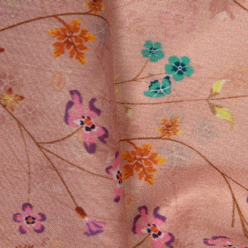 Peach Floral Digital Print Muslin Fabric - Fabcurate