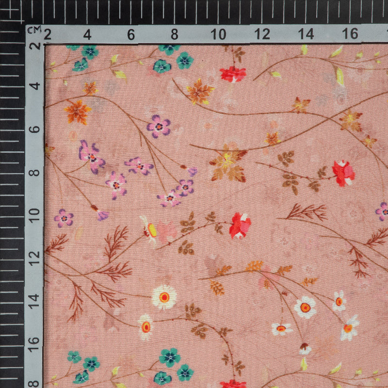 Peach Floral Digital Print Muslin Fabric - Fabcurate