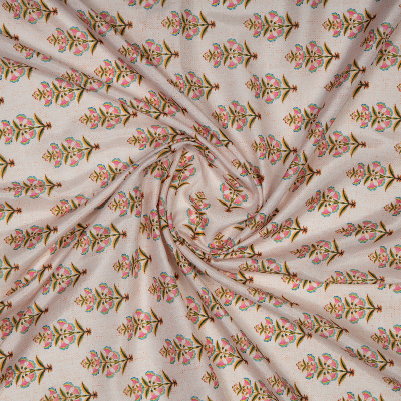 Peach Floral Digital Print Muslin Fabric - Fabcurate