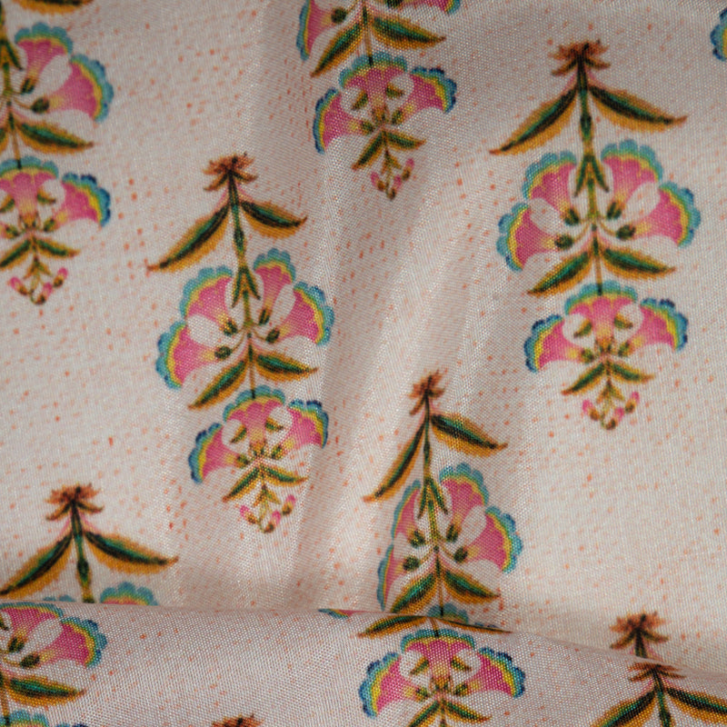 Peach Floral Digital Print Muslin Fabric - Fabcurate
