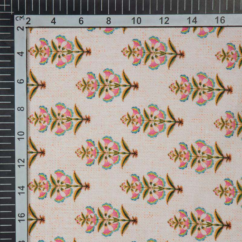 Peach Floral Digital Print Muslin Fabric - Fabcurate
