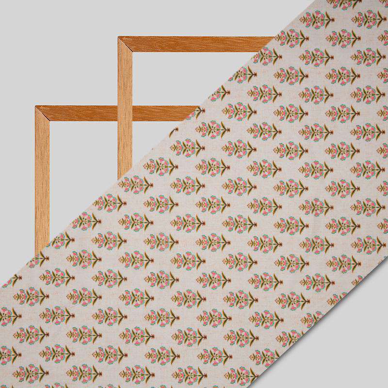 Peach Floral Digital Print Muslin Fabric - Fabcurate