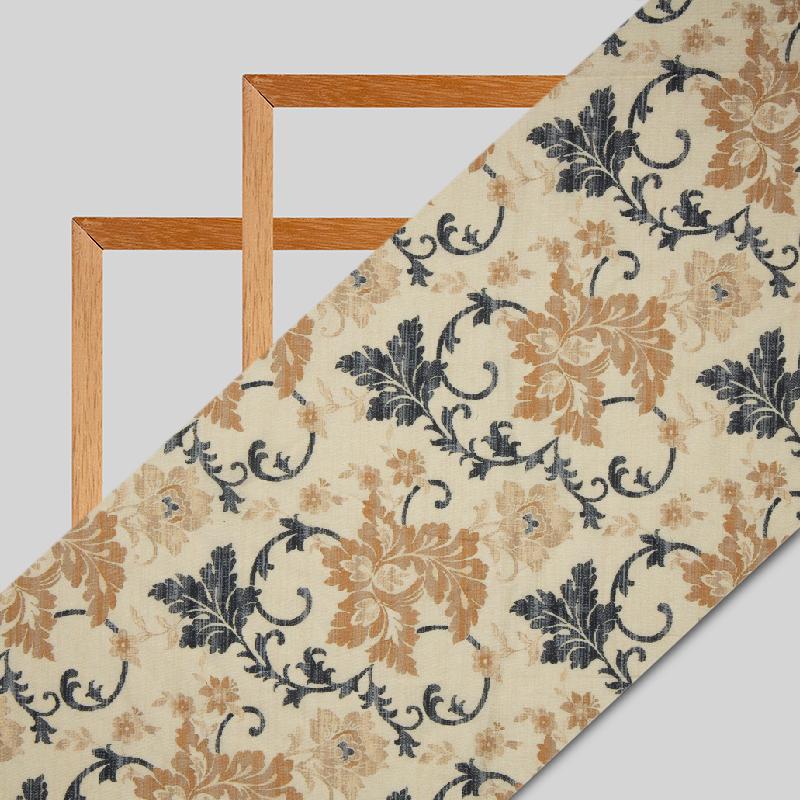 Brown Floral Digital Print Muslin Fabric - Fabcurate