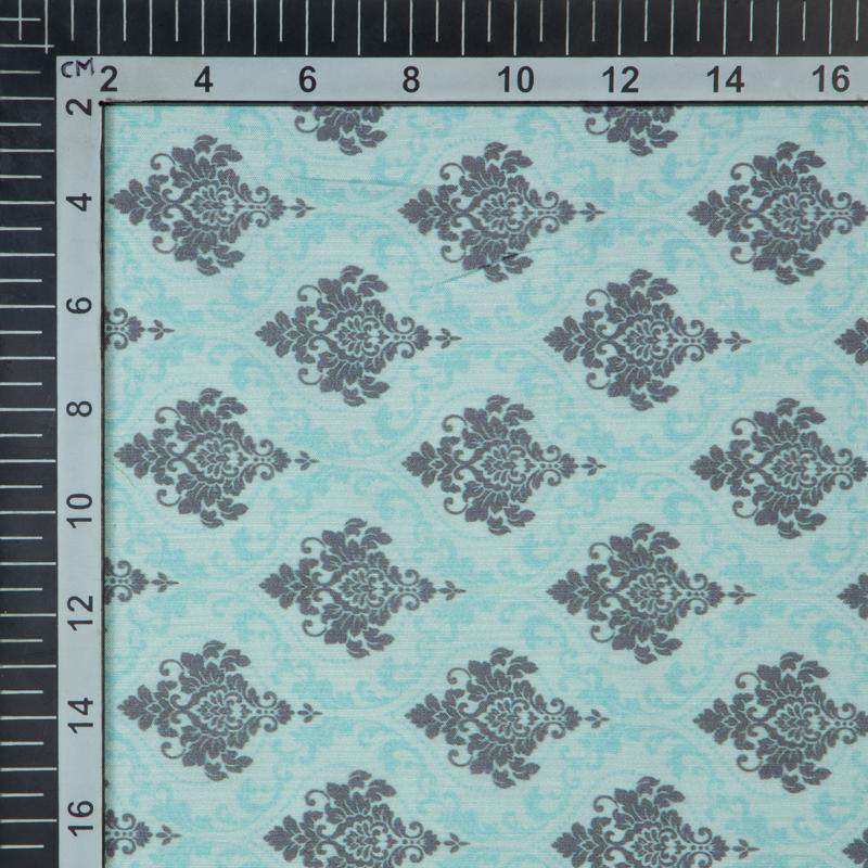 Pastel Blue Ethnic Digital Print Muslin Fabric - Fabcurate