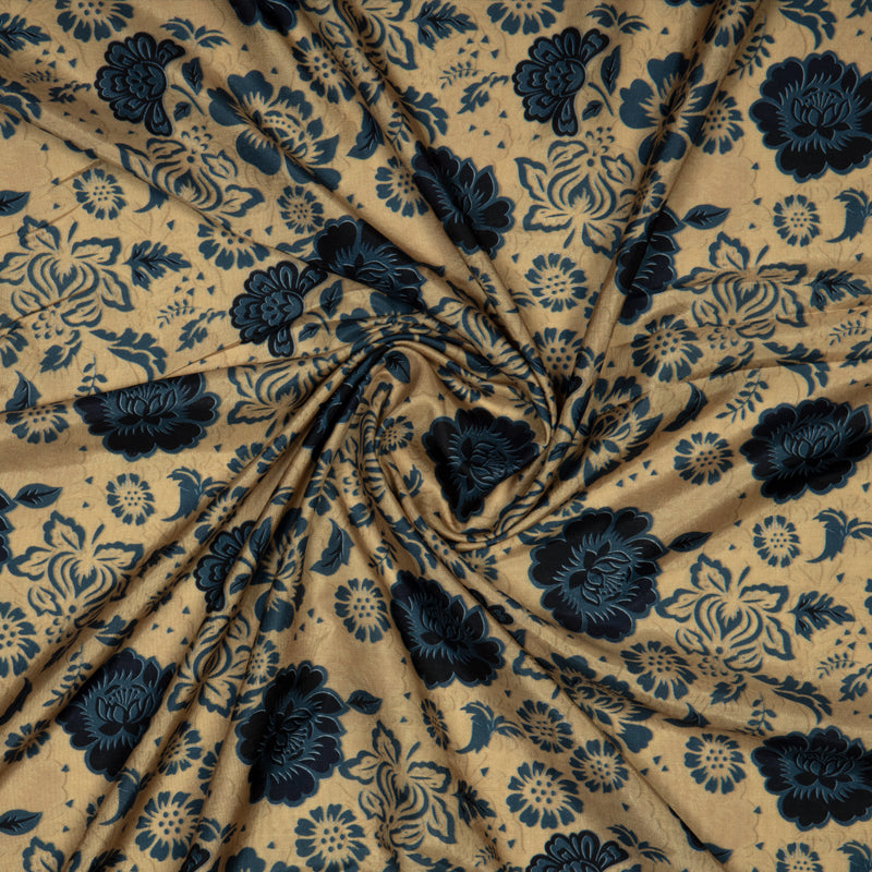 Light Beige Floral Digital Print Muslin Fabric - Fabcurate