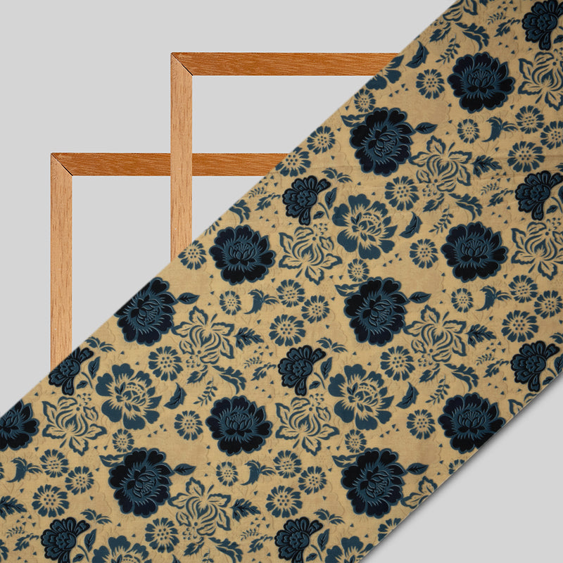 Light Beige Floral Digital Print Muslin Fabric - Fabcurate