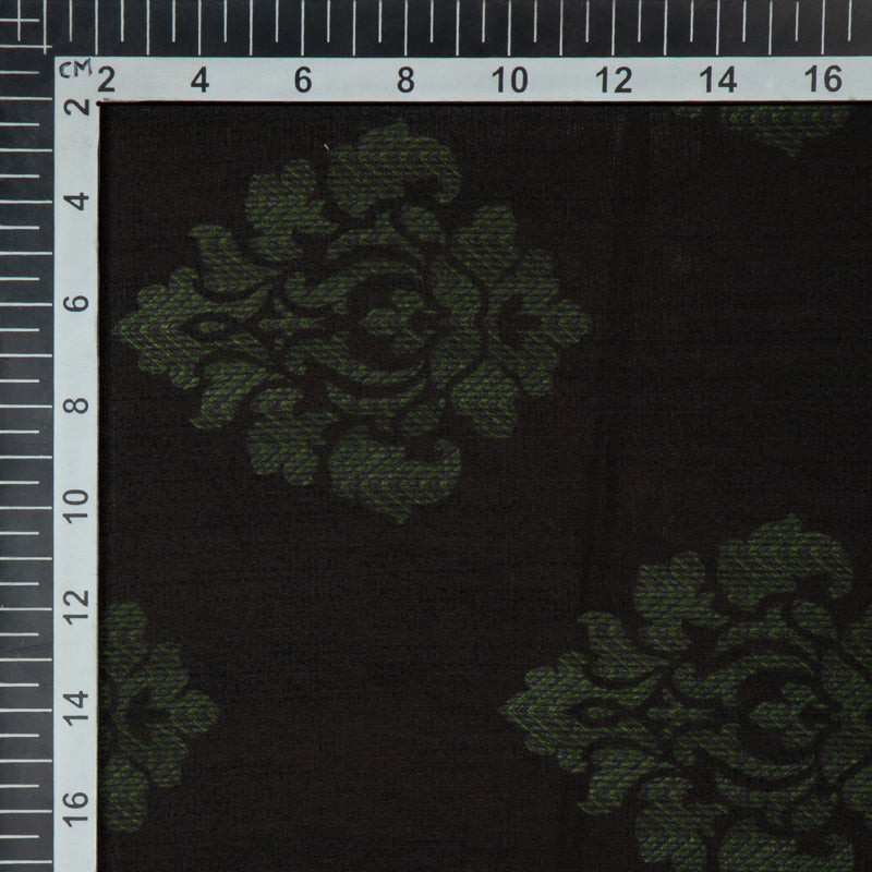 Dark Brown Ethnic Digital Print Muslin Fabric - Fabcurate