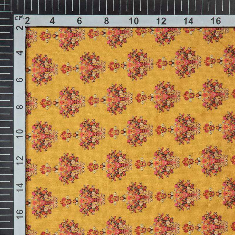 Yellow Floral Digital Print Muslin Fabric - Fabcurate