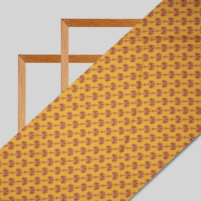 Yellow Floral Digital Print Muslin Fabric - Fabcurate