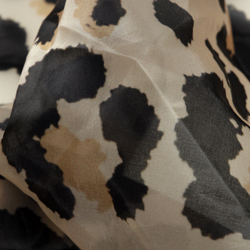 Beige And Black Animal Digital Print Premium Organza Fabric - Fabcurate