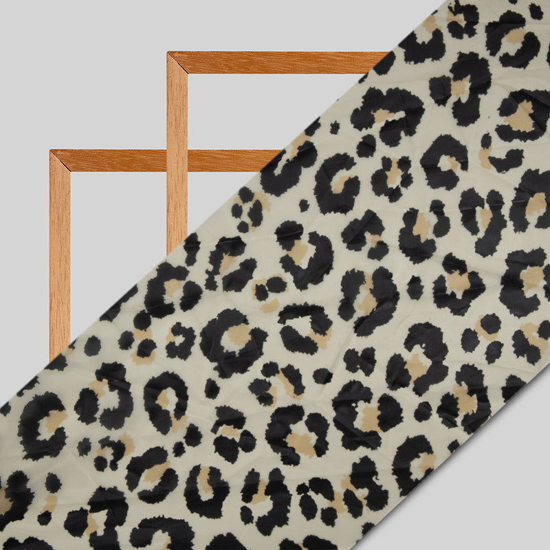 Beige And Black Animal Digital Print Premium Organza Fabric - Fabcurate