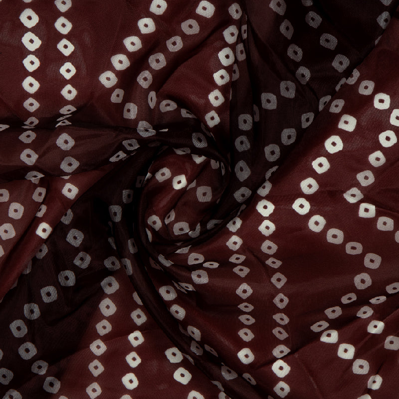 Brown Bandhani Pattern Digital Print Premium Organza Fabric - Fabcurate