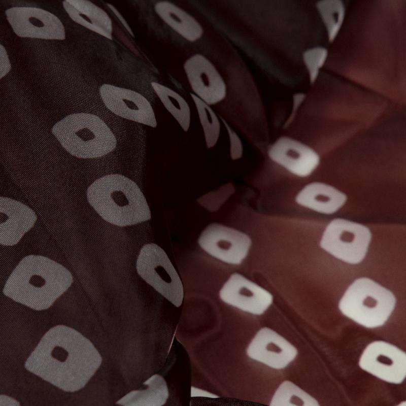 Brown Bandhani Pattern Digital Print Premium Organza Fabric - Fabcurate