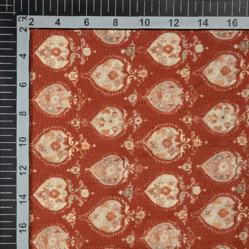 Brown Ethnic Digital Print Muslin Fabric - Fabcurate