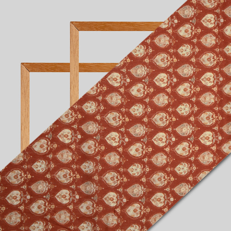 Brown Ethnic Digital Print Muslin Fabric - Fabcurate