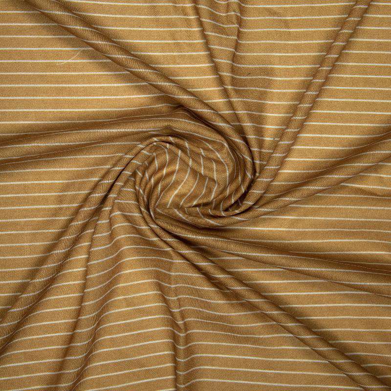 Beige Stripes Digital Print Muslin Fabric - Fabcurate