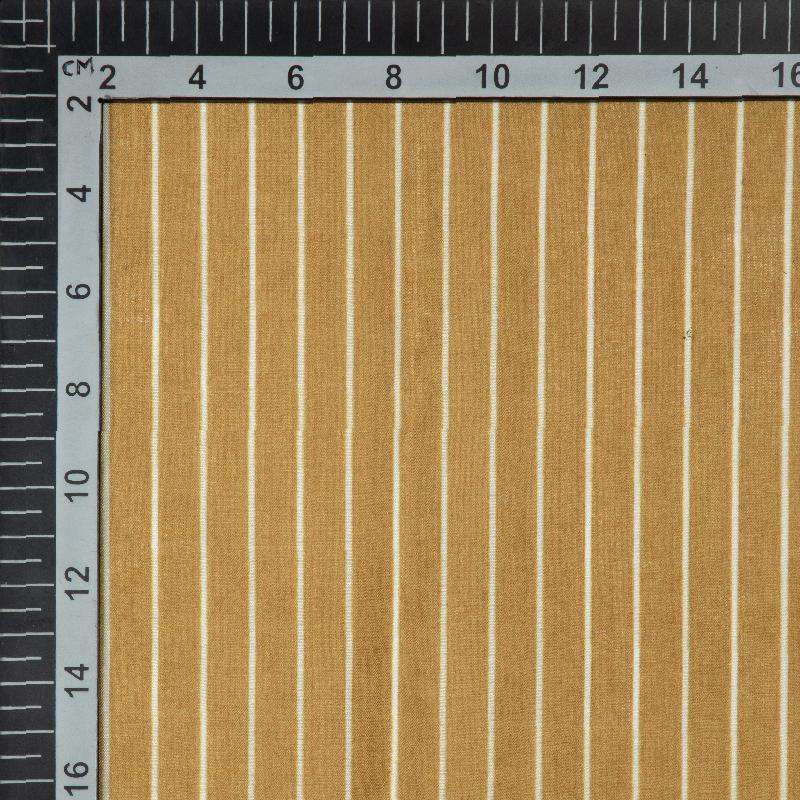 Beige Stripes Digital Print Muslin Fabric - Fabcurate