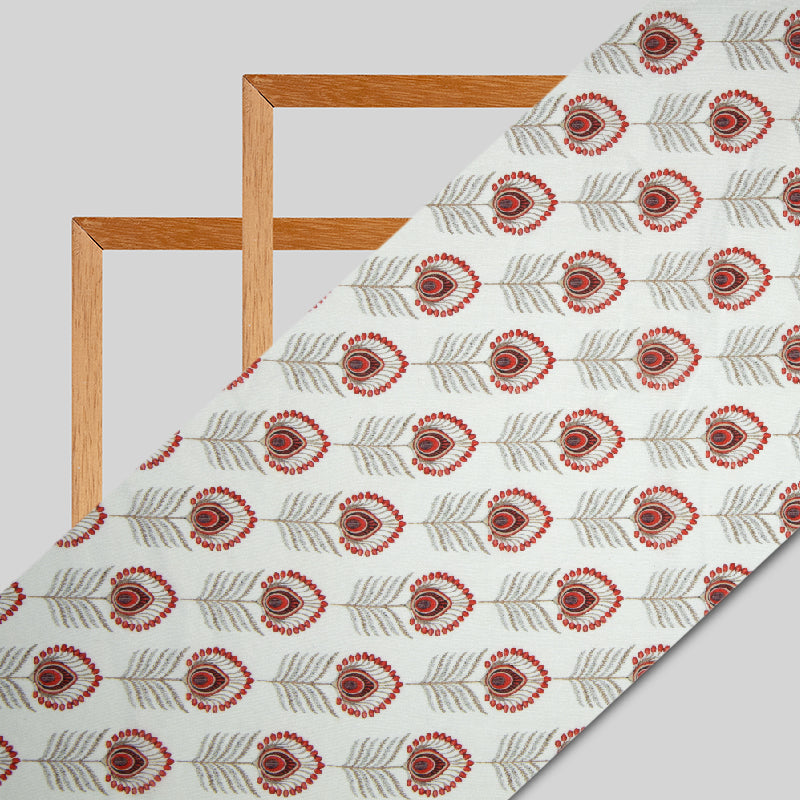 White Object Digital Print Muslin Fabric - Fabcurate