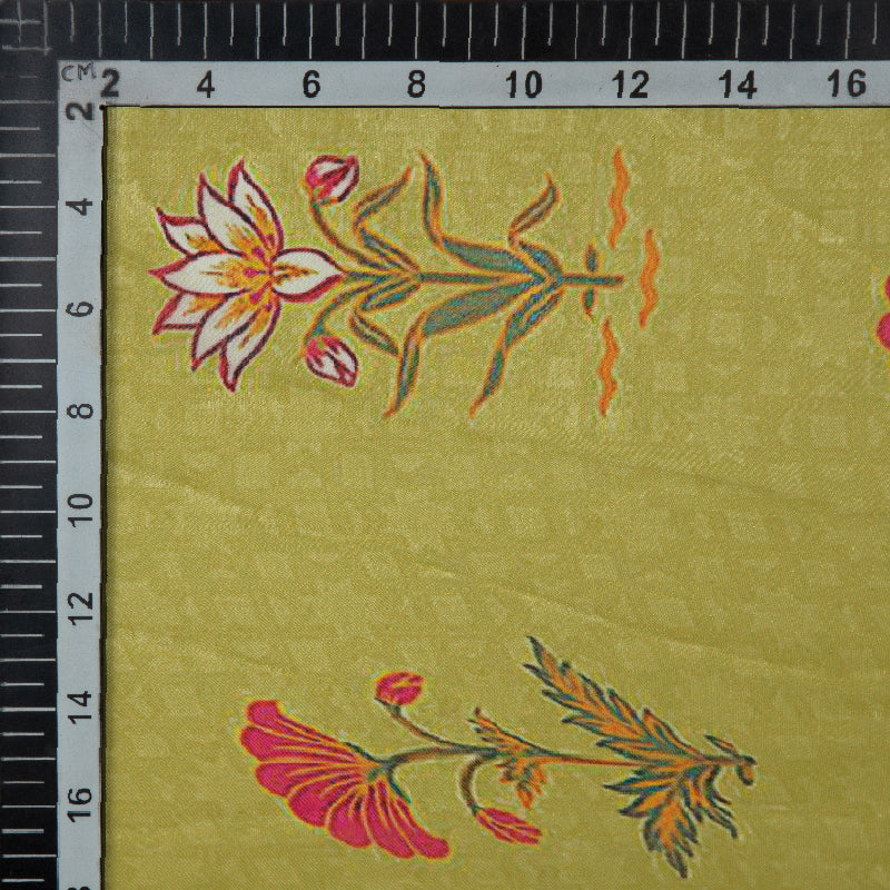 Beige Leaf Digital Print Muslin Fabric - Fabcurate