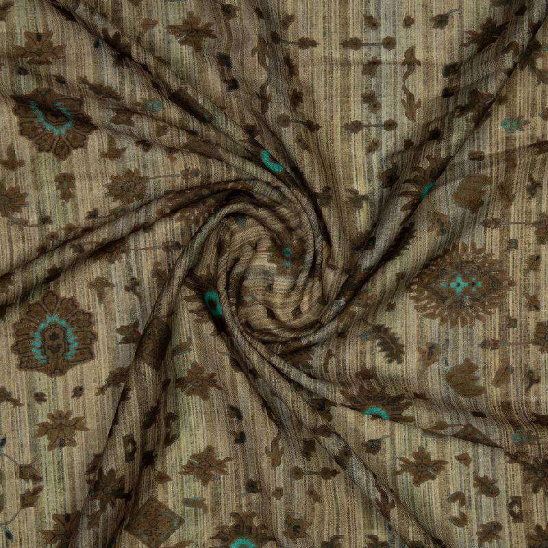 Brown Ethnic Digital Print Muslin Fabric - Fabcurate