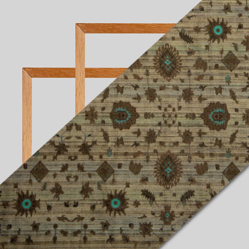 Brown Ethnic Digital Print Muslin Fabric - Fabcurate