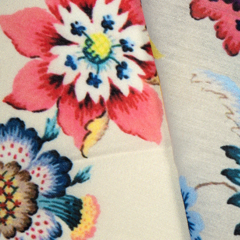 Cream Floral Digital Print Muslin Fabric