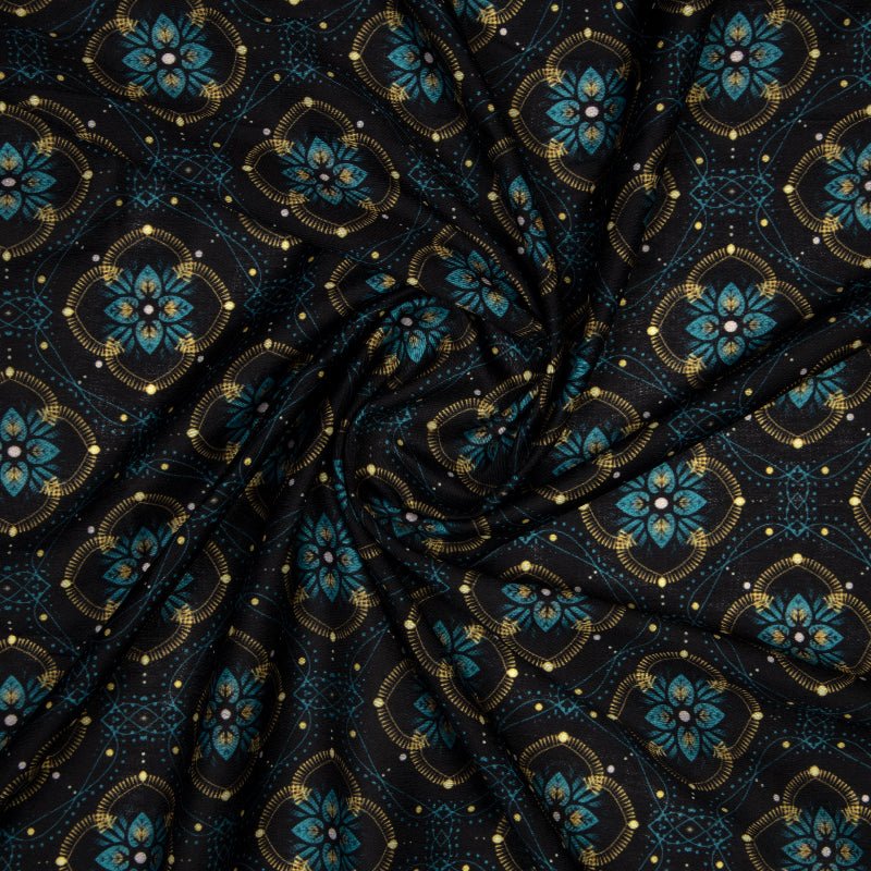 Black Ethnic Digital Print Muslin Fabric - Fabcurate