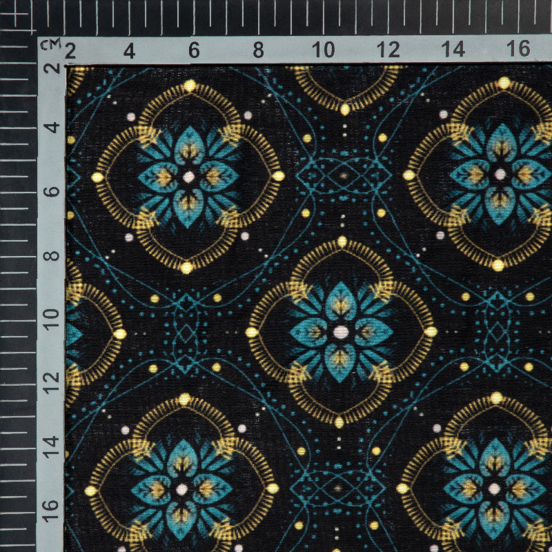 Black Ethnic Digital Print Muslin Fabric - Fabcurate