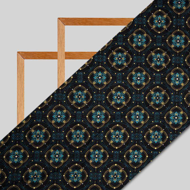 Black Ethnic Digital Print Muslin Fabric - Fabcurate