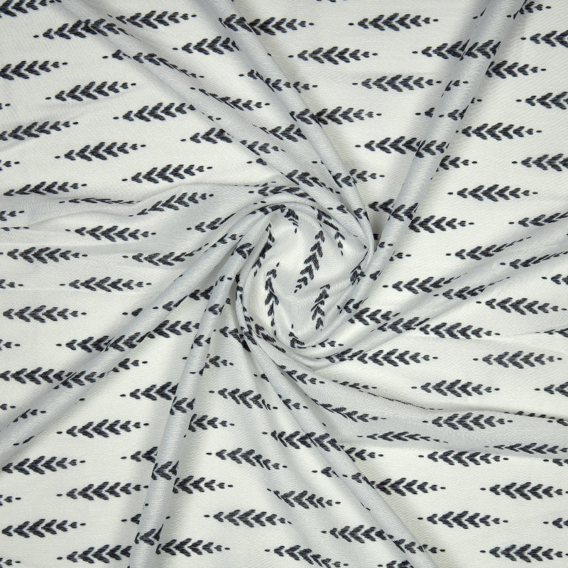White Ethnic Digital Print Muslin Fabric - Fabcurate