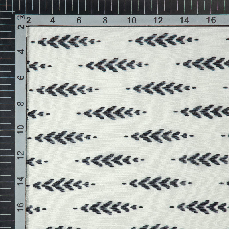 White Ethnic Digital Print Muslin Fabric - Fabcurate