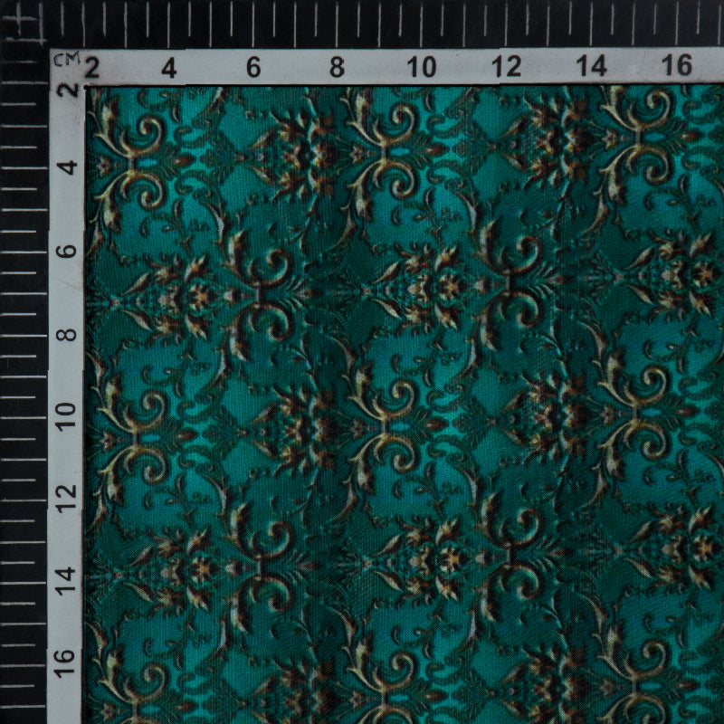 Turquoise Ethnic Digital Print Organza Satin Fabric