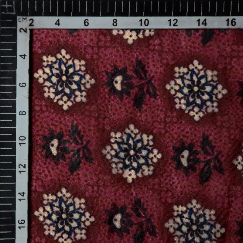 Maroon Ethnic Digital Print Premium Organza Fabric - Fabcurate