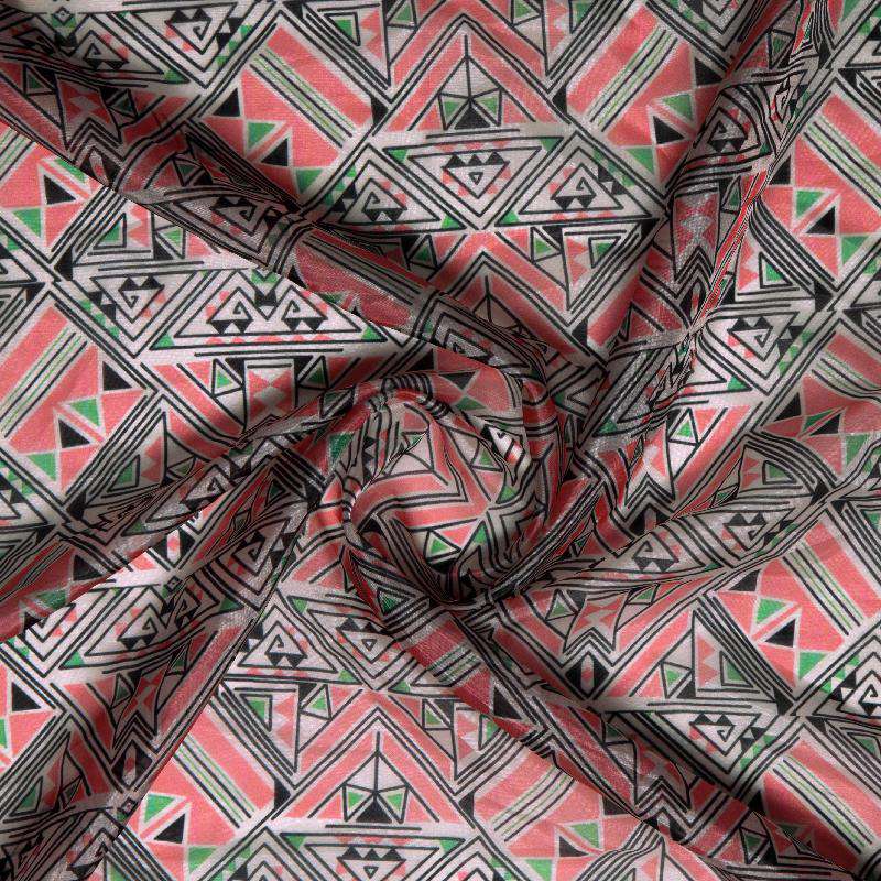 Pink Geometric Digital Print Premium Organza Fabric - Fabcurate