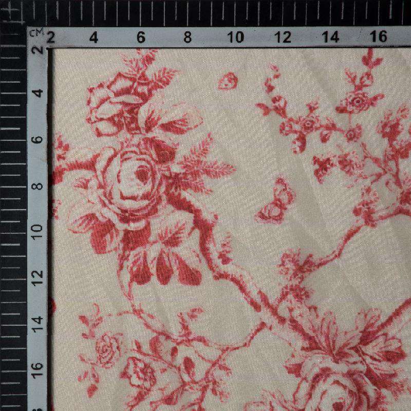 Red Floral Digital Print Premium Organza Fabric - Fabcurate