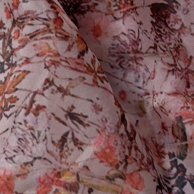 Off White Floral Digital Print Premium Organza Fabric - Fabcurate