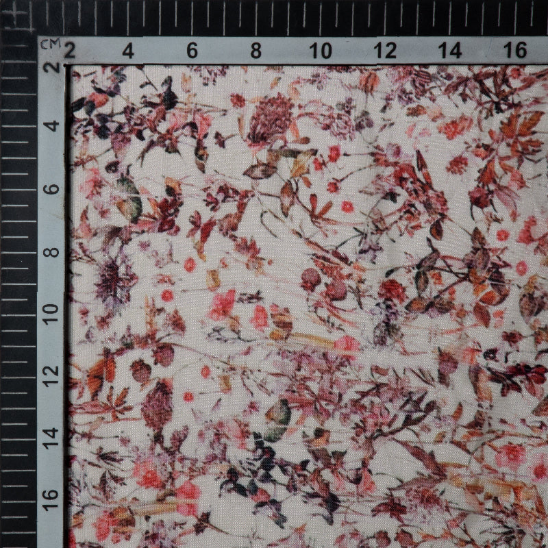 Off White Floral Digital Print Premium Organza Fabric - Fabcurate