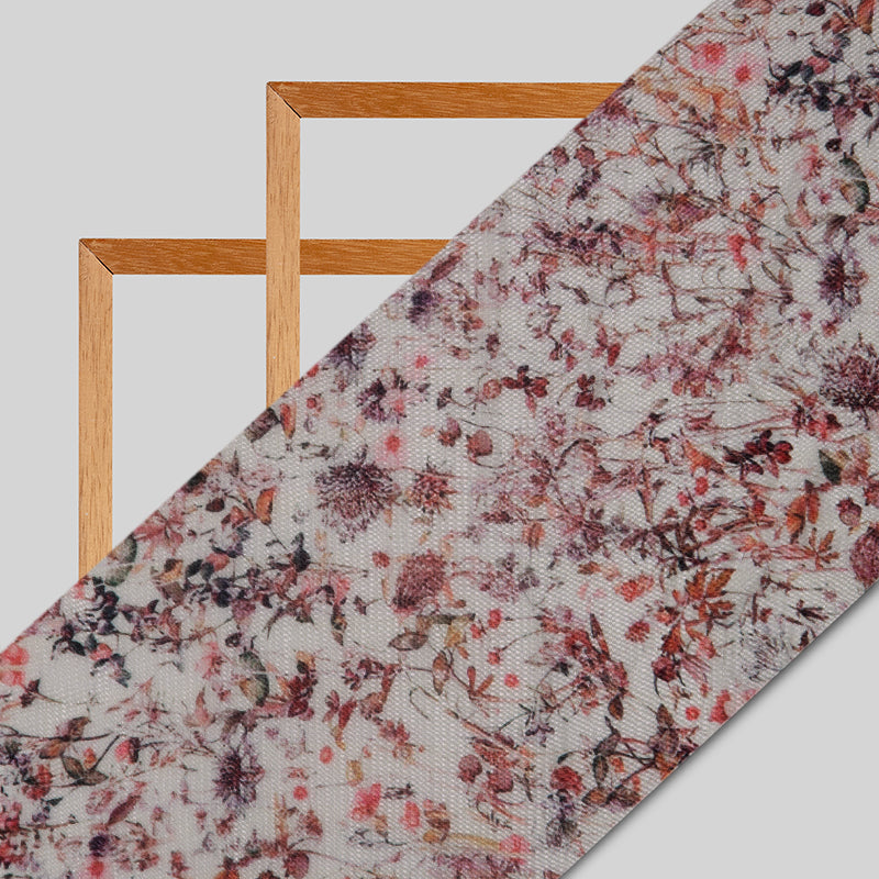 Off White Floral Digital Print Premium Organza Fabric - Fabcurate