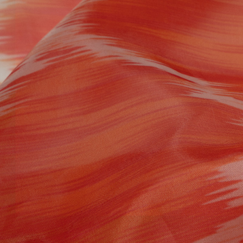 Pastel Orange Ikat Pattern Digital Print Premium Organza Fabric - Fabcurate
