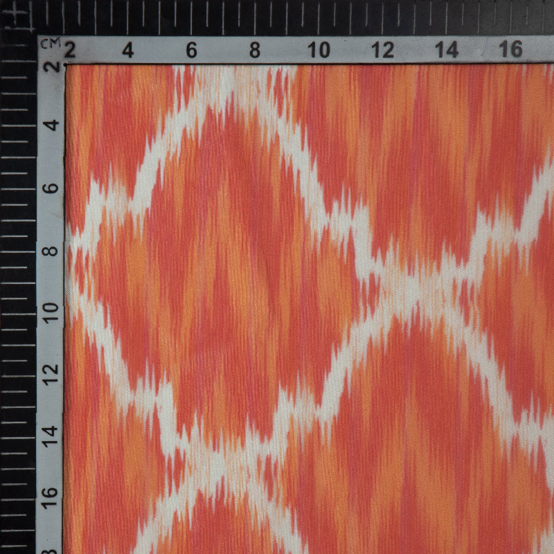 Pastel Orange Ikat Pattern Digital Print Premium Organza Fabric - Fabcurate