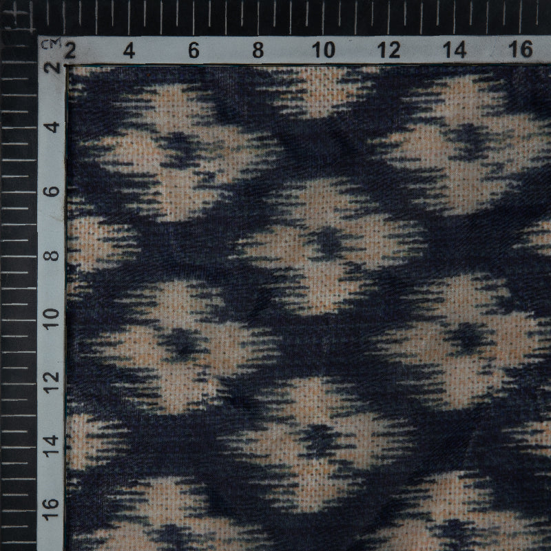 Navy Blue Ikat Pattern Digital Print Premium Organza Fabric - Fabcurate