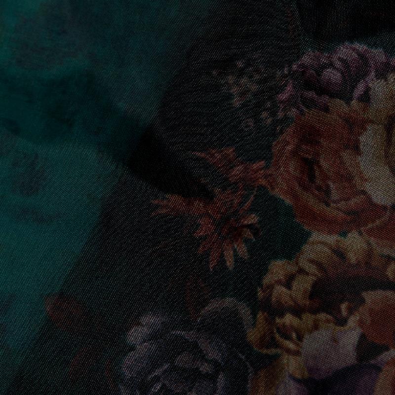 Dark Green Floral Digital Print Premium Organza Fabric - Fabcurate