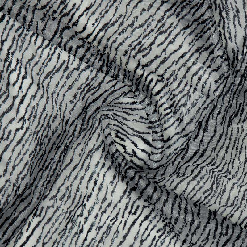 Black Abstract Digital Print Premium Organza Fabric - Fabcurate