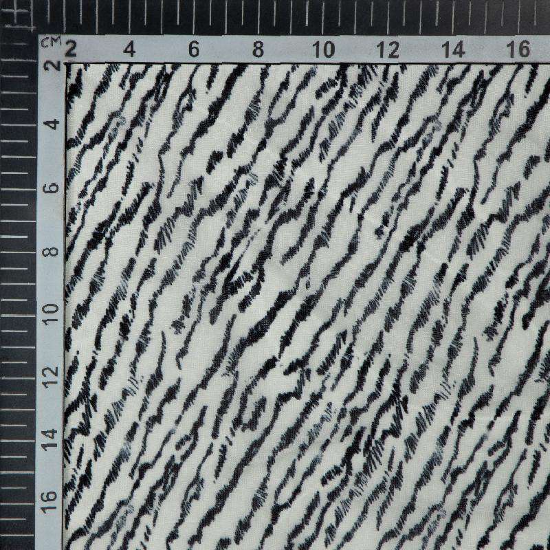 Black Abstract Digital Print Premium Organza Fabric - Fabcurate