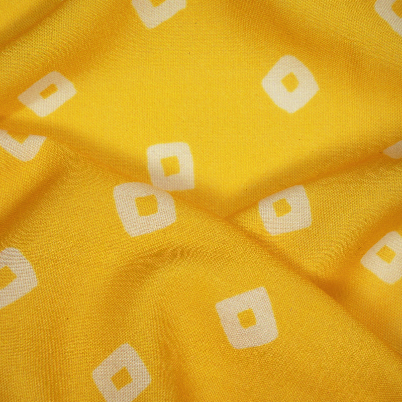 Yellow Bandhani Pattern Digital Print Rayon Fabric - Fabcurate