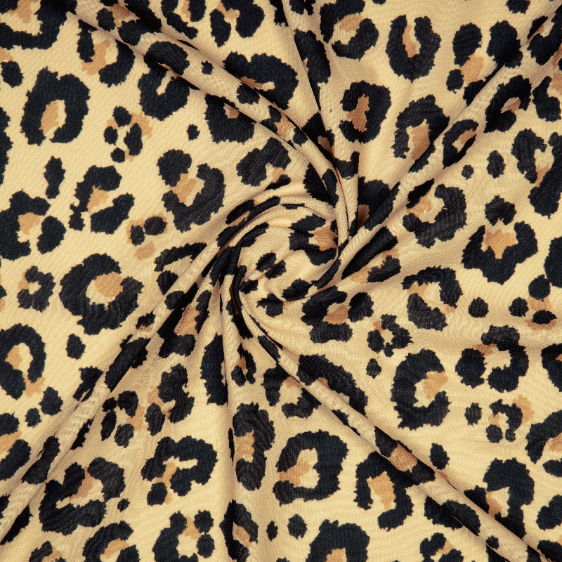 Black And Beige Animal Digital Print Rayon Fabric